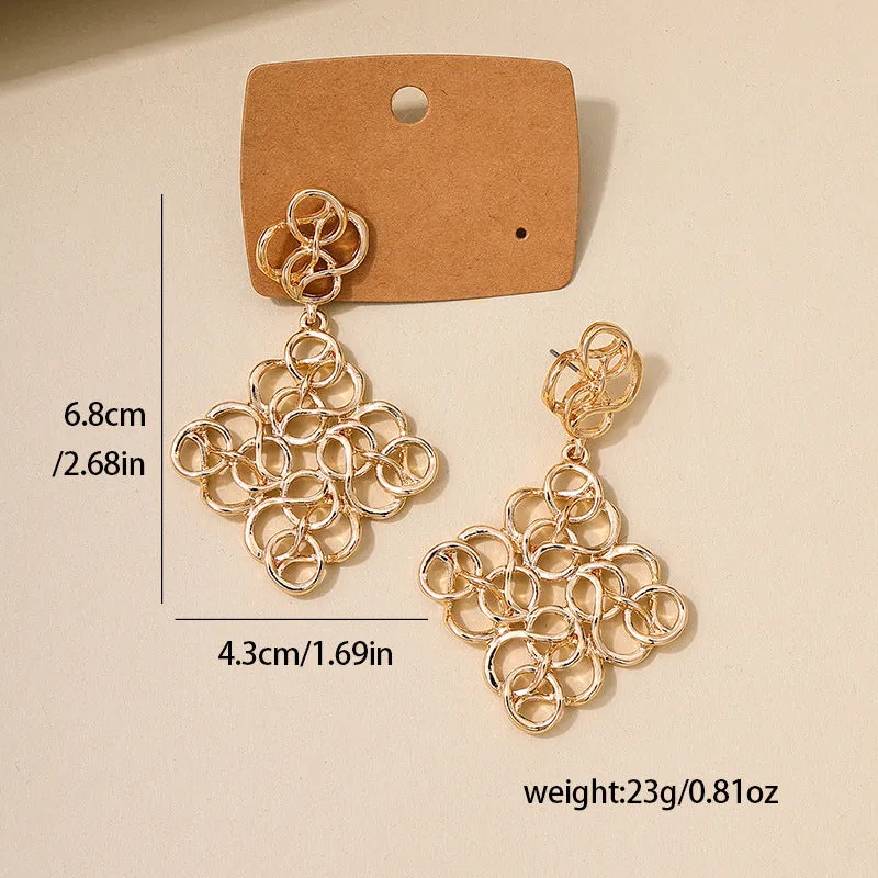 Vienna Verve Metal Needle Earrings - Trendy Geometric Floral Design