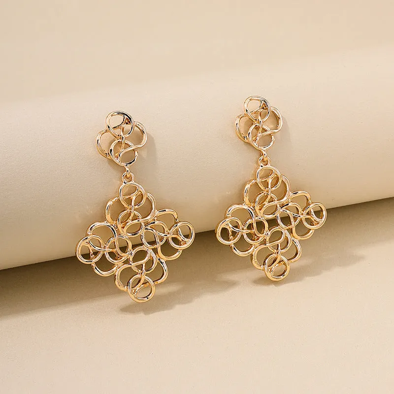 Vienna Verve Metal Needle Earrings - Trendy Geometric Floral Design