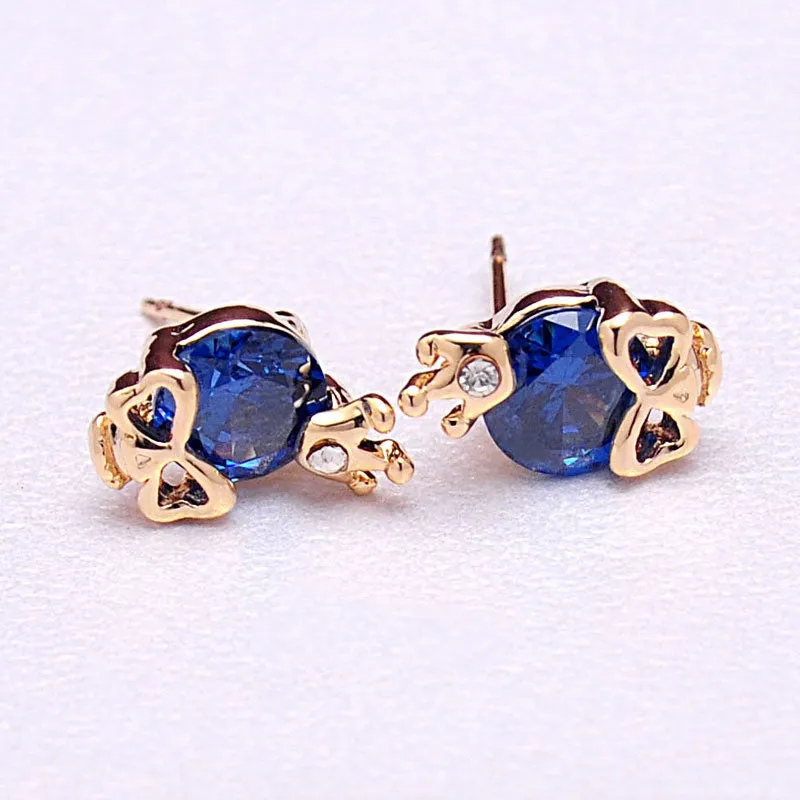 Women Cute 18k Gold Plated 3 Colors CZ Diamond Skull Pierced Stud Party Earrings Jewelry Gift